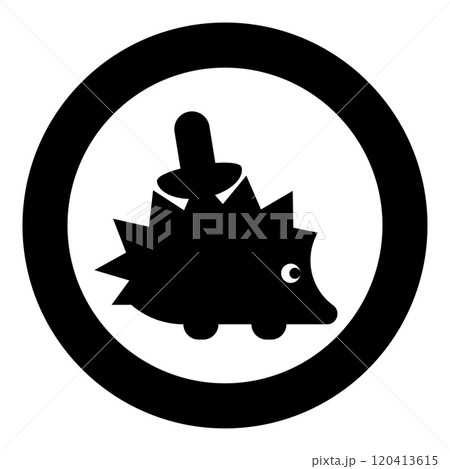 Cute hedgehog with mushroom icon in circle round black color vector illustration image solid outline style 120413615