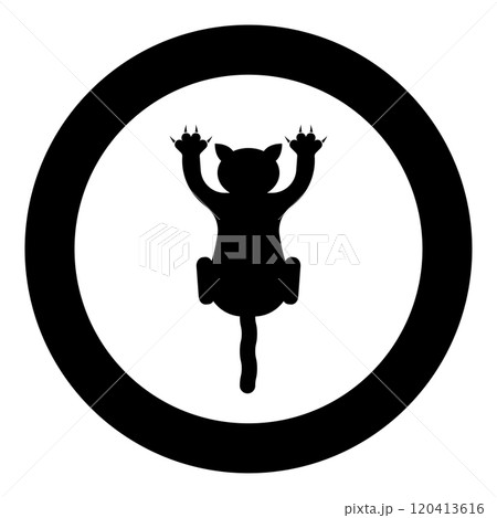 Cat scratching harm icon in circle round black color vector illustration image solid outline style 120413616