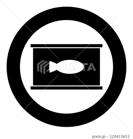 Canned pet food can cat care icon in circle round black color vector illustration image solid outline style Canned pet food can cat care icon in circle round black color vector illustration image solid outline style 120413651