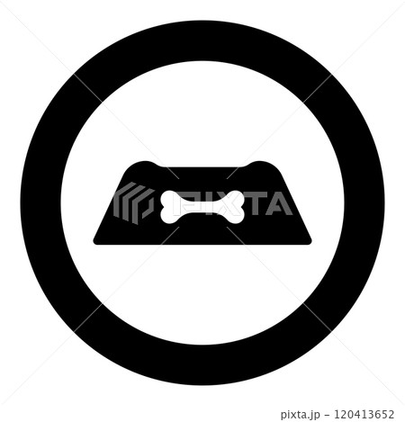 Dog bowl for water pet plate feed concept icon in circle round black color vector illustration image solid outline style Dog bowl for water pet plate feed concept icon in circle round black color vector illustration image solid outline style 120413652