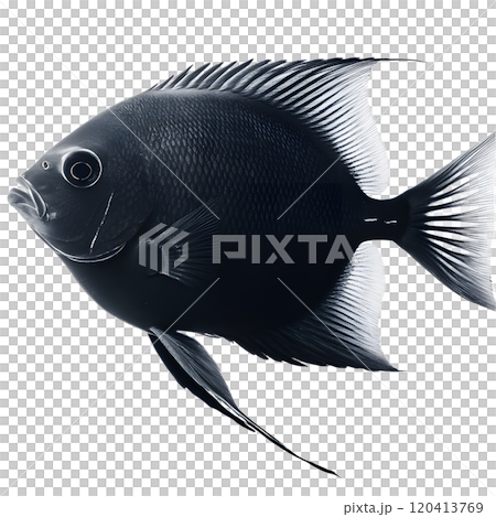 Minimalistic Silhouette of a Tropical Fish Captured in High Key Style Against Transparent Background 120413769