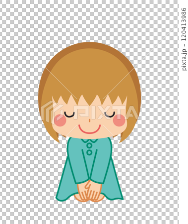 一個可愛的小女孩坐直鞠躬的插圖,白色背景,向量剪貼畫 一個可愛的小女孩坐直鞠躬的插圖,白色背景,向量剪貼畫 120413986