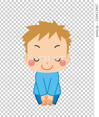 一個可愛的小男孩坐直鞠躬的插圖,白色背景,向量剪貼畫 一個可愛的小男孩坐直鞠躬的插圖,白色背景,向量剪貼畫 120413987