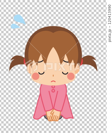 正座して謝罪する可愛い小さな女の子のイラスト　全身　白背景　ベクター 120413990