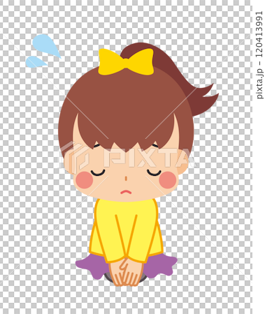 Illustration of a cute little girl apologizing while sitting upright, full body, white background, vector Illustration of a cute little girl apologizing while sitting upright, full body, white background, vector 120413991