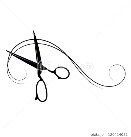Hair stylist scissors and curly curl of hair Hair stylist scissors and curly curl of hair 120414021