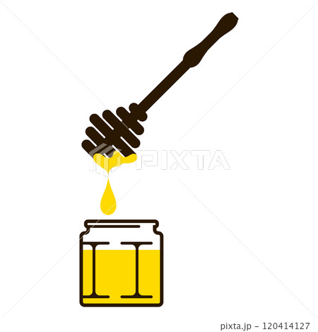 Jar of yellow honey and spatula Jar of yellow honey and spatula 120414127