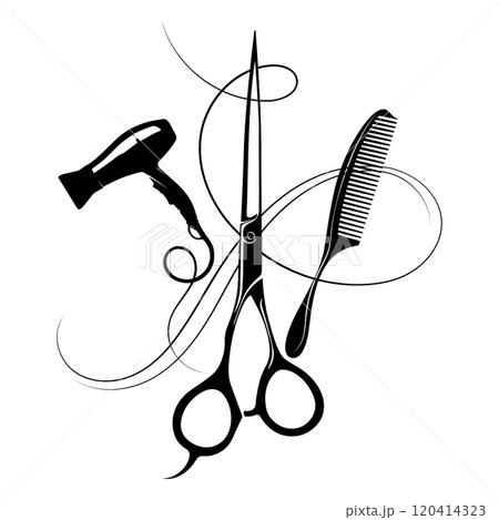Hairdryer comb scissors and curl curled hair Hairdryer comb scissors and curl curled hair 120414323