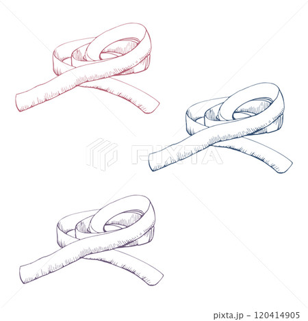 Ribbon lace braid zigzag tassel. Hand drawn ink vector illustration sewing craft embroidery supplies. Set of objects isolated on white background. Design atelier, tailor, hobby shop, fashion boutique Ribbon lace braid zigzag tassel. Hand drawn ink vector illustration sewing craft embroidery supplies. Set of objects isolated on white background. Design atelier, tailor, hobby shop, fashion boutique 120414905