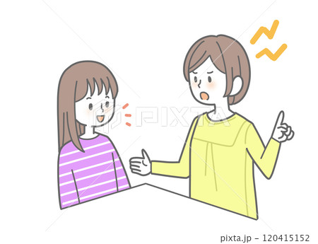 イライラする母親と笑顔で説明する子供 イライラする母親と笑顔で説明する子供 120415152