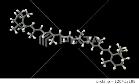 Molecular model of beta-carotene, precursor to vitamin A, 3d illustration Molecular model of beta-carotene, precursor to vitamin A, 3d illustration 120415199