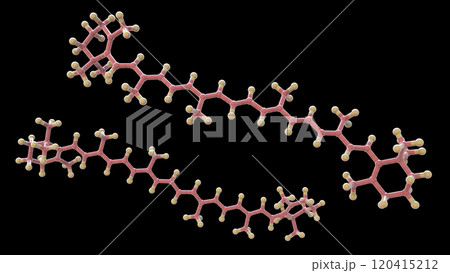 Molecular model of beta-carotene, precursor to vitamin A, 3d illustration 120415212