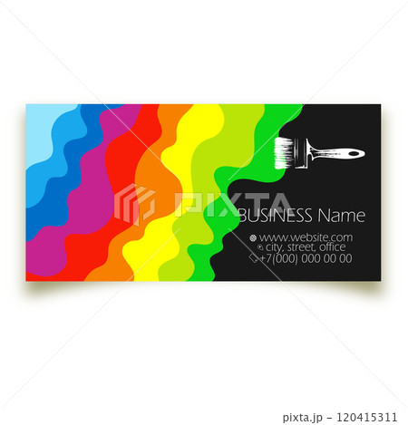 Paint brush and waves of blots of colored paint, business card concept Paint brush and waves of blots of colored paint, business card concept 120415311