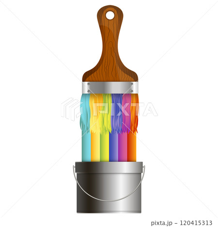 Paint brush colored paint and bucket, symbol for painting Paint brush colored paint and bucket, symbol for painting 120415313