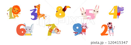Cute Animal Character with Number and Numeral Vector Set Cute Animal Character with Number and Numeral Vector Set 120415347