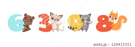 Cute Animal Character with Number and Numeral Vector Set 120415351