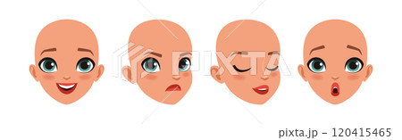 Teen Bald Girl Face Head with Different Emotion Vector Set Teen Bald Girl Face Head with Different Emotion Vector Set 120415465