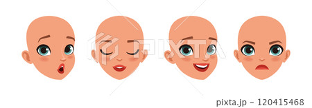 Teen Bald Girl Face Head with Different Emotion Vector Set 120415468