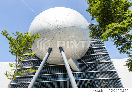 Building view of the Taipei Performing Arts Center in Taiwan. it's a modern building combining cube and sphere geometry. 120415832