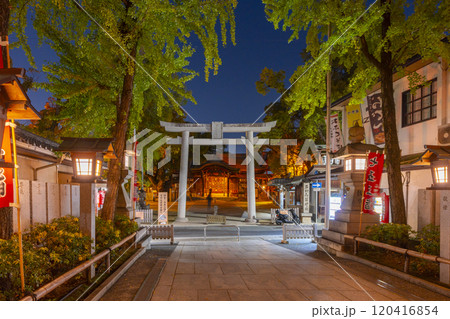 夜の石切劔箭神社（石切神社）　三之鳥居から見える本殿 120416854