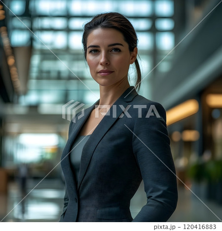 Self Assured Female Executive Exuding Confidence in Contemporary Corporate Office Setting 120416883