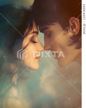 Tender Couple Sharing a Serene Dreamlike Moment of Intimacy and Affection 120416891