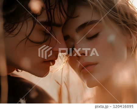 Tender Embrace of Affectionate Lovers in Softly Blurred Setting 120416895