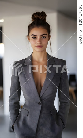 Confident Businesswoman in a Modern Office Setting Exudes Professionalism and Determination 120417361