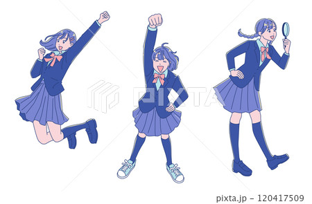 ジャンプして喜ぶアニメ調の女子学生 ジャンプして喜ぶアニメ調の女子学生 120417509