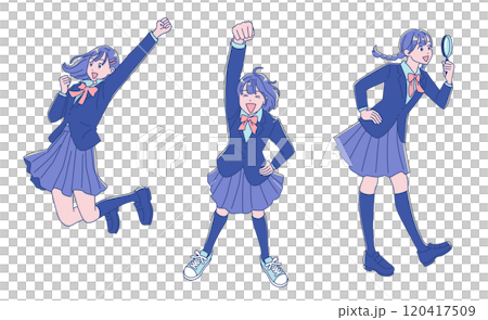 ジャンプして喜ぶアニメ調の女子学生 ジャンプして喜ぶアニメ調の女子学生 120417509