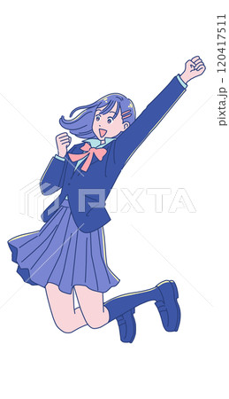 ジャンプして喜ぶアニメ調の女子学生 120417511
