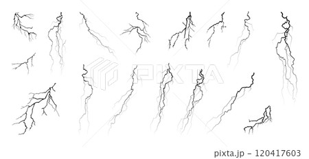 Black Flat Lightning or electrical discharge on isolated on white background. Vector Black Flat Lightning or electrical discharge on isolated on white background. Vector 120417603