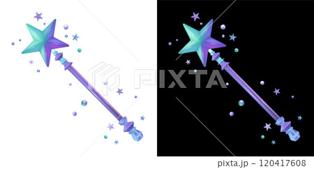 A colorful magic wand with a star-shaped top, adorned with small stars and bubbles 120417608