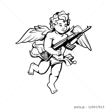 Angel Cupid with AK-47, gangster culture, street crime and dangerous life Angel Cupid with AK-47, gangster culture, street crime and dangerous life 120417613