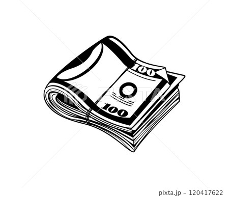 A stack of money, laid on the floor, with an elastic band, criminal bang roll money 120417622