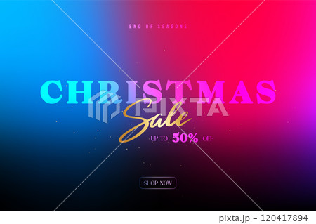 Colorful neon Christmas sale banner with 50% off 120417894