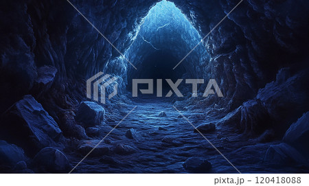 青い光が差し込むミステリアスな洞窟 青い光が差し込むミステリアスな洞窟 120418088