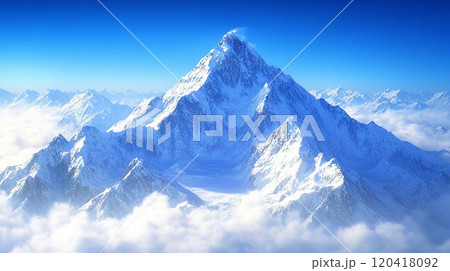 青空にそびえる雪山の雄大な山頂 120418092