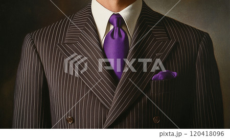 紫色のネクタイとストライプスーツの紳士 紫色のネクタイとストライプスーツの紳士 120418096
