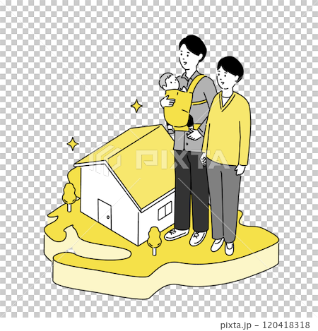 愛知縣地圖和年輕家庭/房屋插圖、向量 120418318