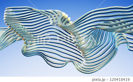 Transparent glossy glass wire. Curved wave in motion.  120418419