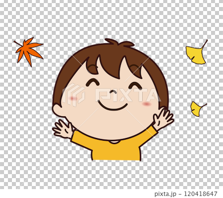 A smiling boy enjoying the autumn leaves A smiling boy enjoying the autumn leaves 120418647