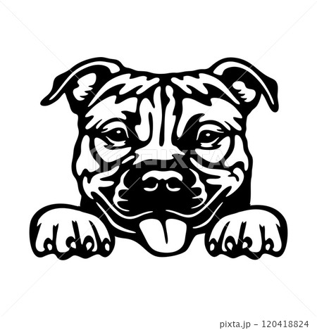 American Pit Bull Dog - Peeking Dog Breed - Pet Dog Vector Portrait, Dog Silhouette Stencil American Pit Bull Dog - Peeking Dog Breed - Pet Dog Vector Portrait, Dog Silhouette Stencil 120418824