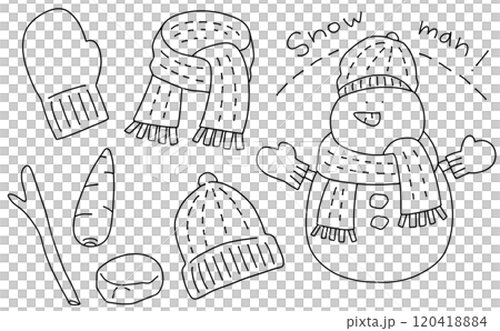 Loose and simple snowman set - line drawing 120418884
