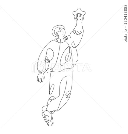Young man flying with a star in his hand 120418888