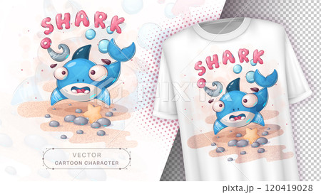 Cartoon character animal fish shark - seamless pattern 120419028
