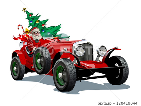 Vector Santa driving Christmas retro car 120419044