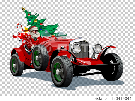 Vector Santa driving Christmas retro car 120419044