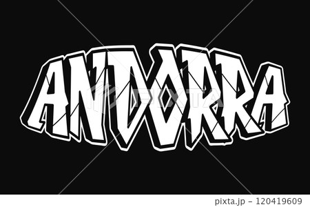 Andorra - single word, letters graffiti style. Vector hand drawn logo. Funny cool trippy word Andorra, fashion, graffiti style print t-shirt, poster concept Andorra - single word, letters graffiti style. Vector hand drawn logo. Funny cool trippy word Andorra, fashion, graffiti style print t-shirt, poster concept 120419609