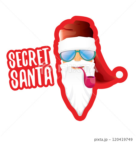 vector secret santa claus with sunglasses label or sticker isolated on white background. Secret santa gift png ideas concept illustration vector secret santa claus with sunglasses label or sticker isolated on white background. Secret santa gift png ideas concept illustration 120419749